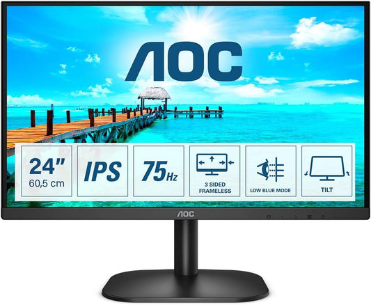 AOC 24B2XD Monitor 23.8" FHD 1920x1080 IPS VGA DVI 75Hz 60Hz black 