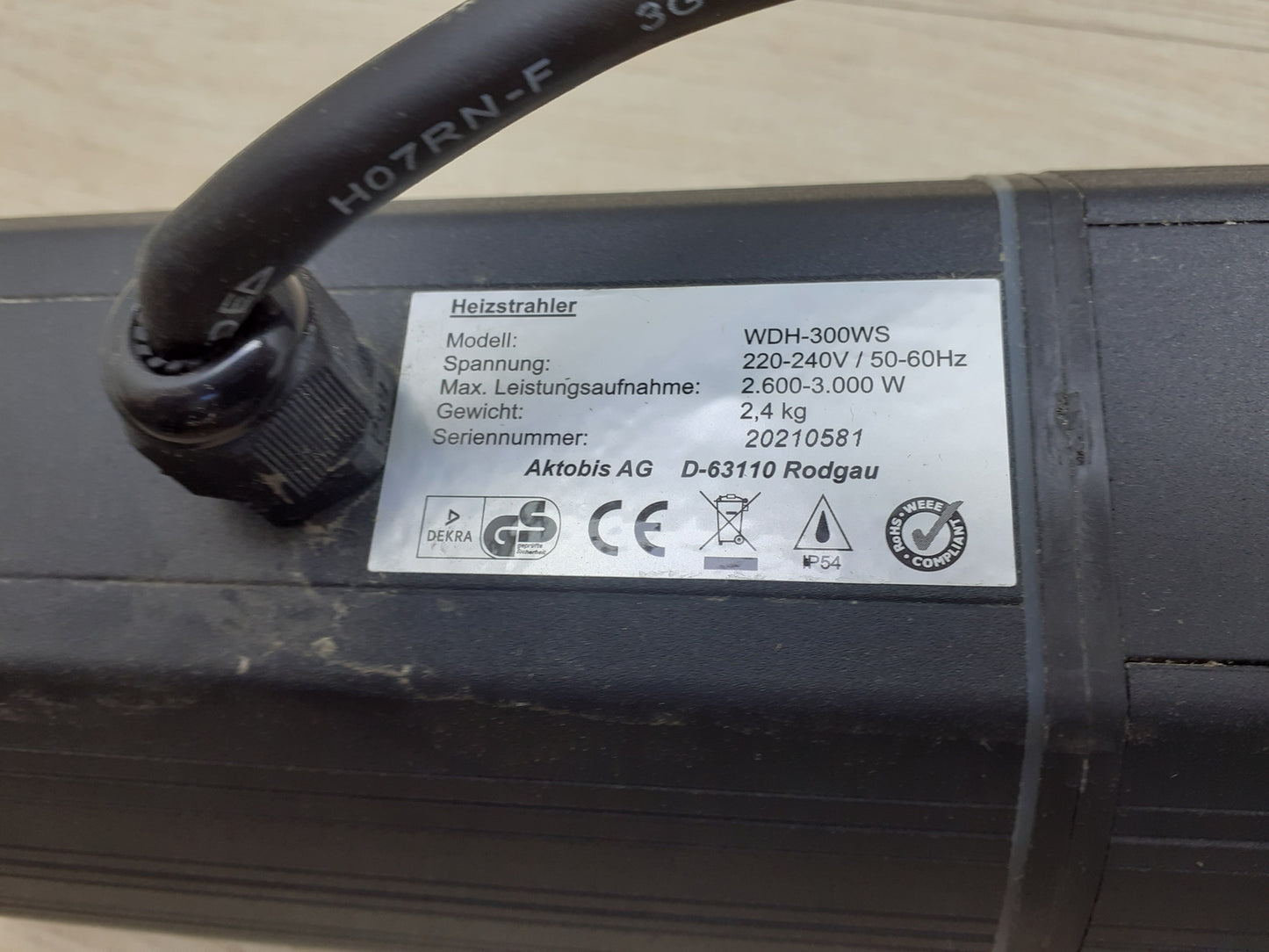 Aktobis Wand-Heizstrahler, Balkonheizer, Zeltheizer WDH-300WS, I16788