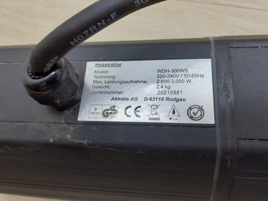 Aktobis Wand-Heizstrahler, Balkonheizer, Zeltheizer WDH-300WS, I16788