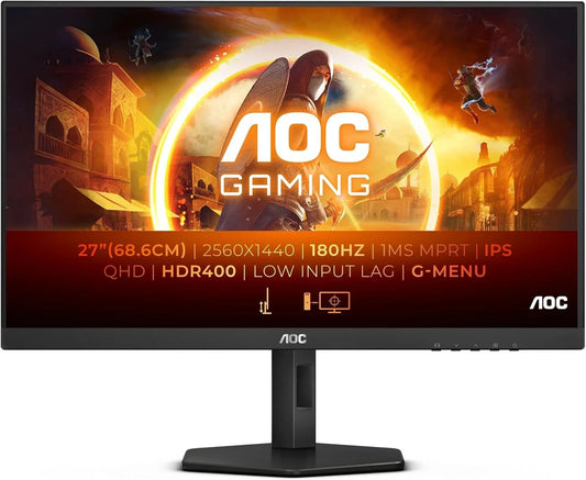 AOC Q27G4X Monitor 27" WQHD 2560x1440 IPS HDR DP HDMI NVIDIA G-Sync 180Hz 0.5ms 