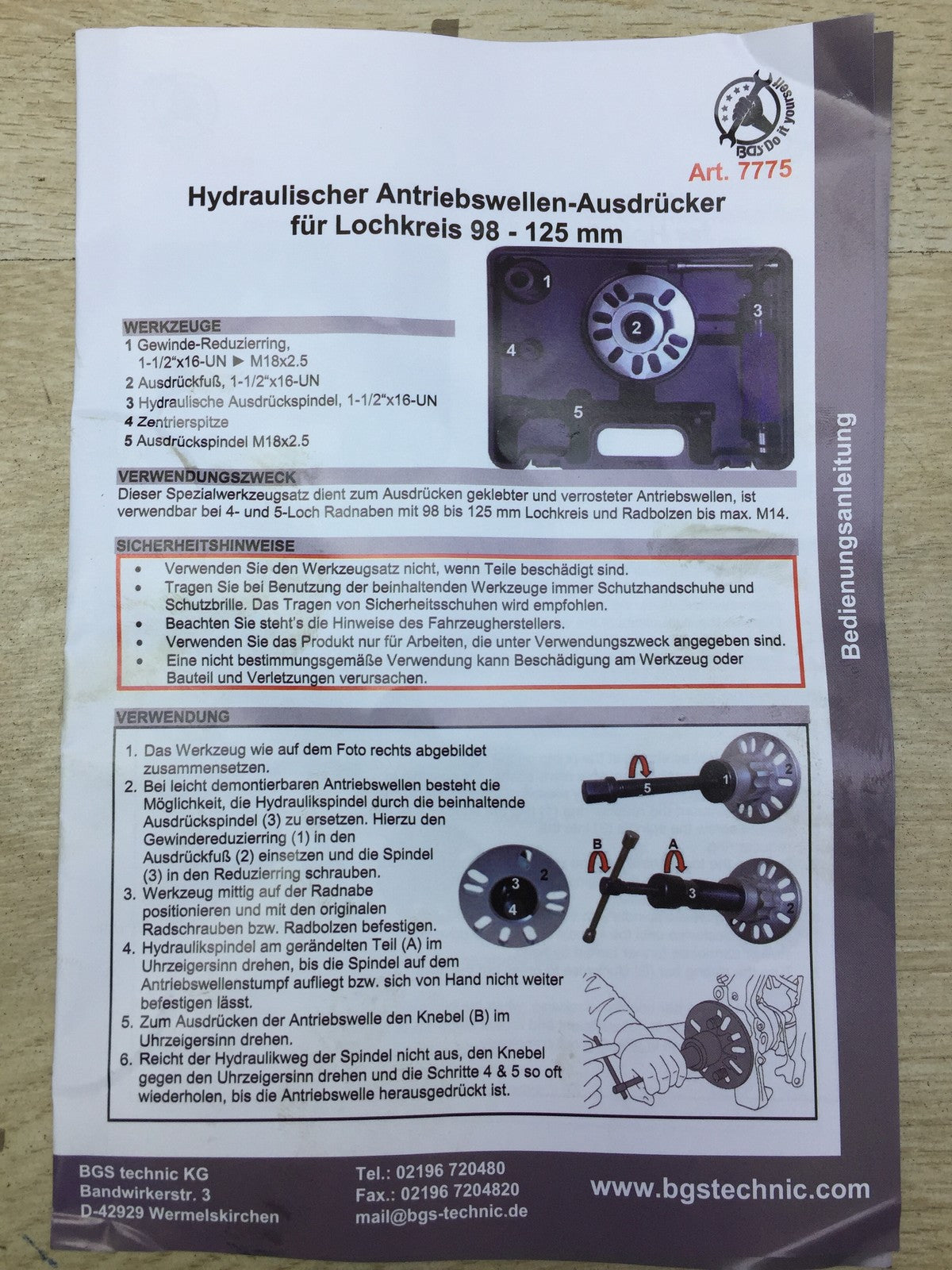 BGS 7775 Hydraulic Drive Shaft Extractor Set, I33303