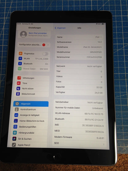 Apple iPad 6 Tablet 9.7" 32GB LTE + WiFi Space Gray A1954 (MR6N2KN/A)