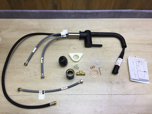 Schütte 79769 Niederdruck Küchenarmatur ausziehbar, Wasserhahn, schwarz, I33364