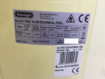 DeLonghi Pinguino PAC EL98 Ecoreal Feel mobile air conditioner EEK: A 2.7kW I26728