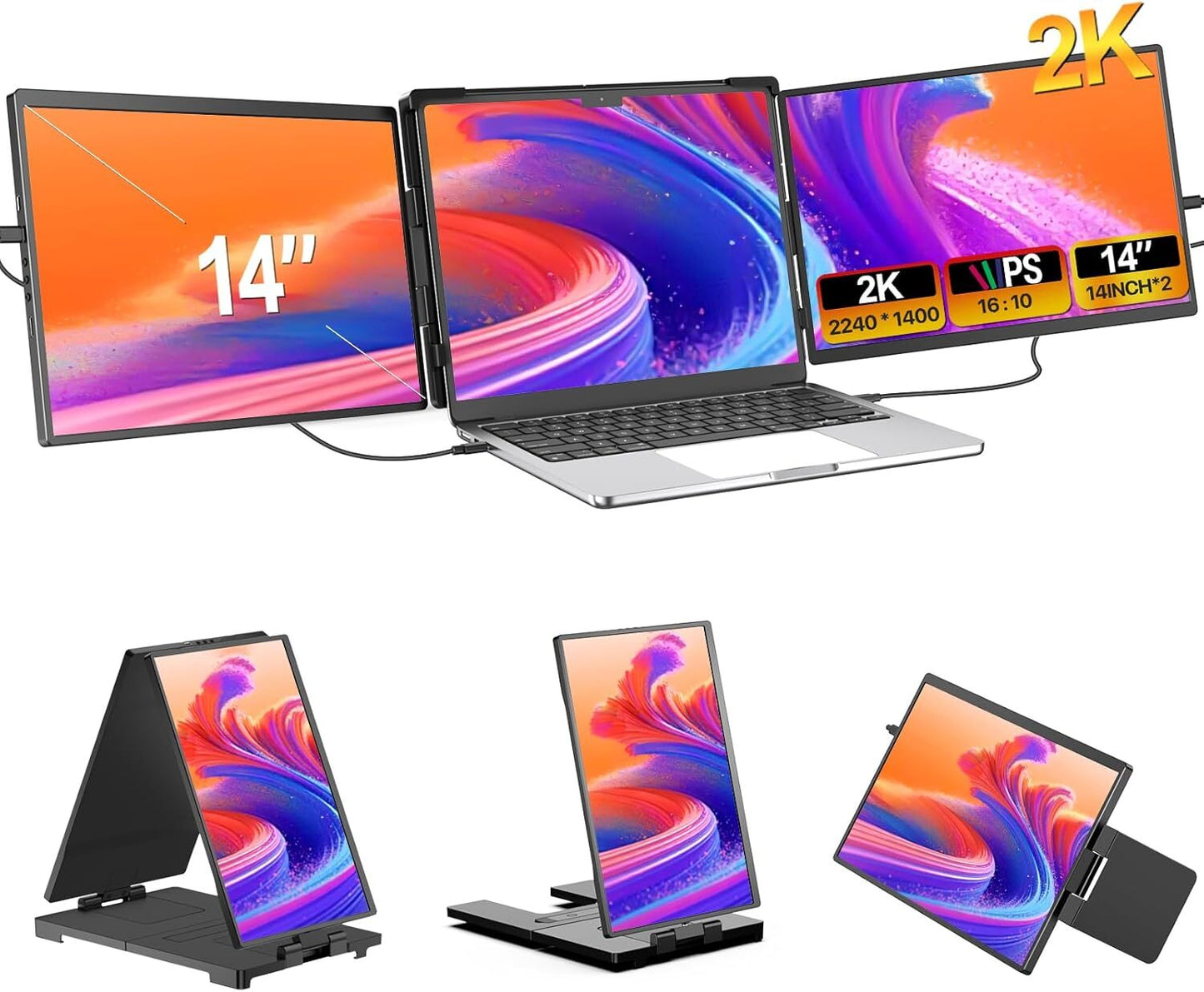 Eviciv 2K Portable Monitor Extension for Laptop 14" 2240x1400 Mini-HDMI USB-C