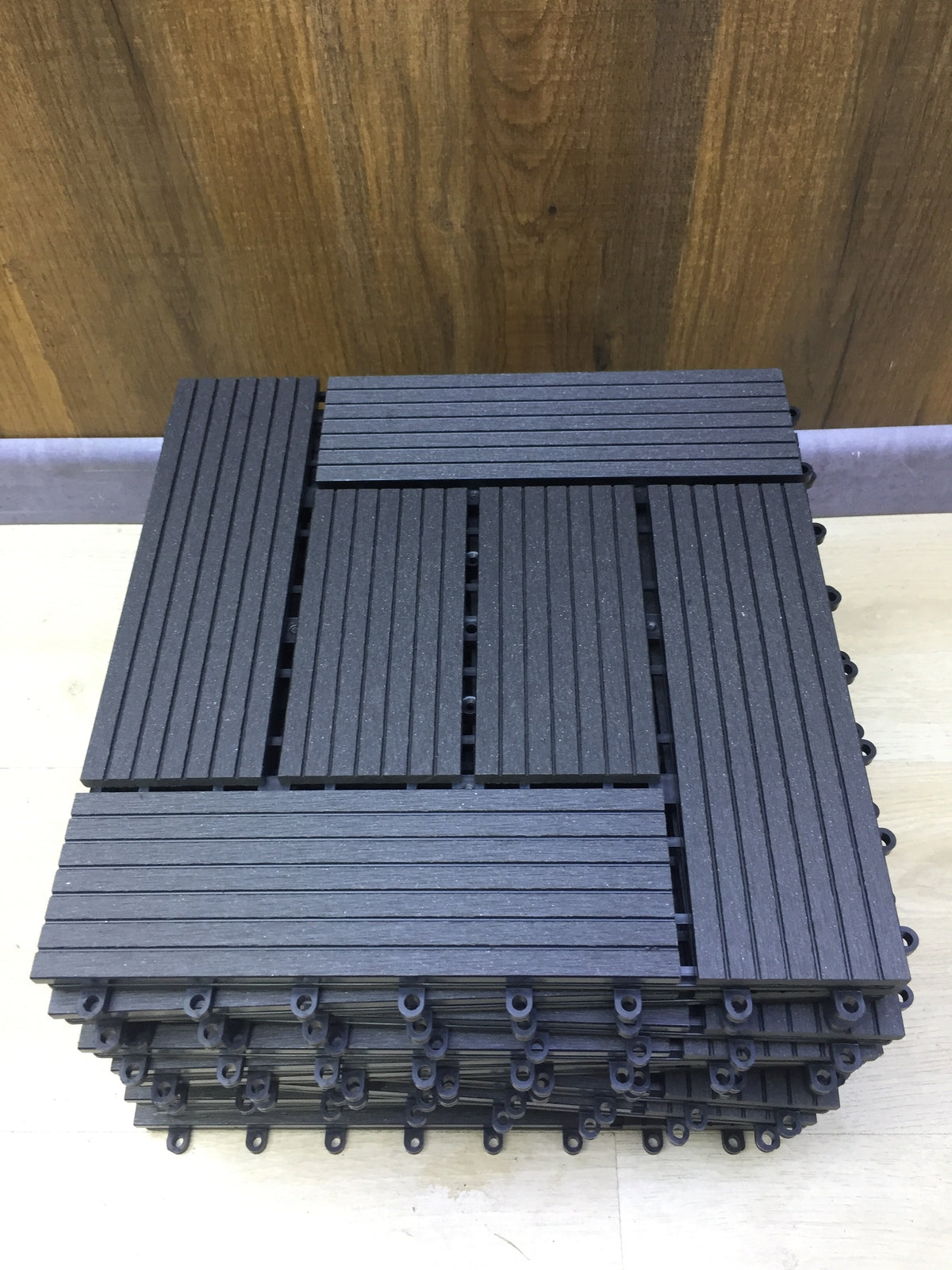 BAKAJI WPC-Fliesenset schwarz, 11 Stück, für Garten und Außenbereich, I30987
