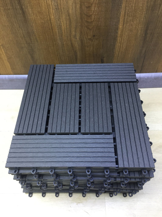 BAKAJI WPC-Fliesenset schwarz, 11 Stück, für Garten und Außenbereich, I30987