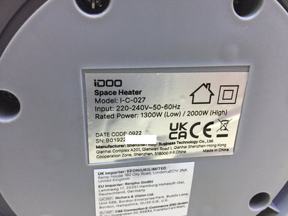 iDOO IC-027 fan heater 2000W, 3 heat settings, energy-saving, quiet, I20824