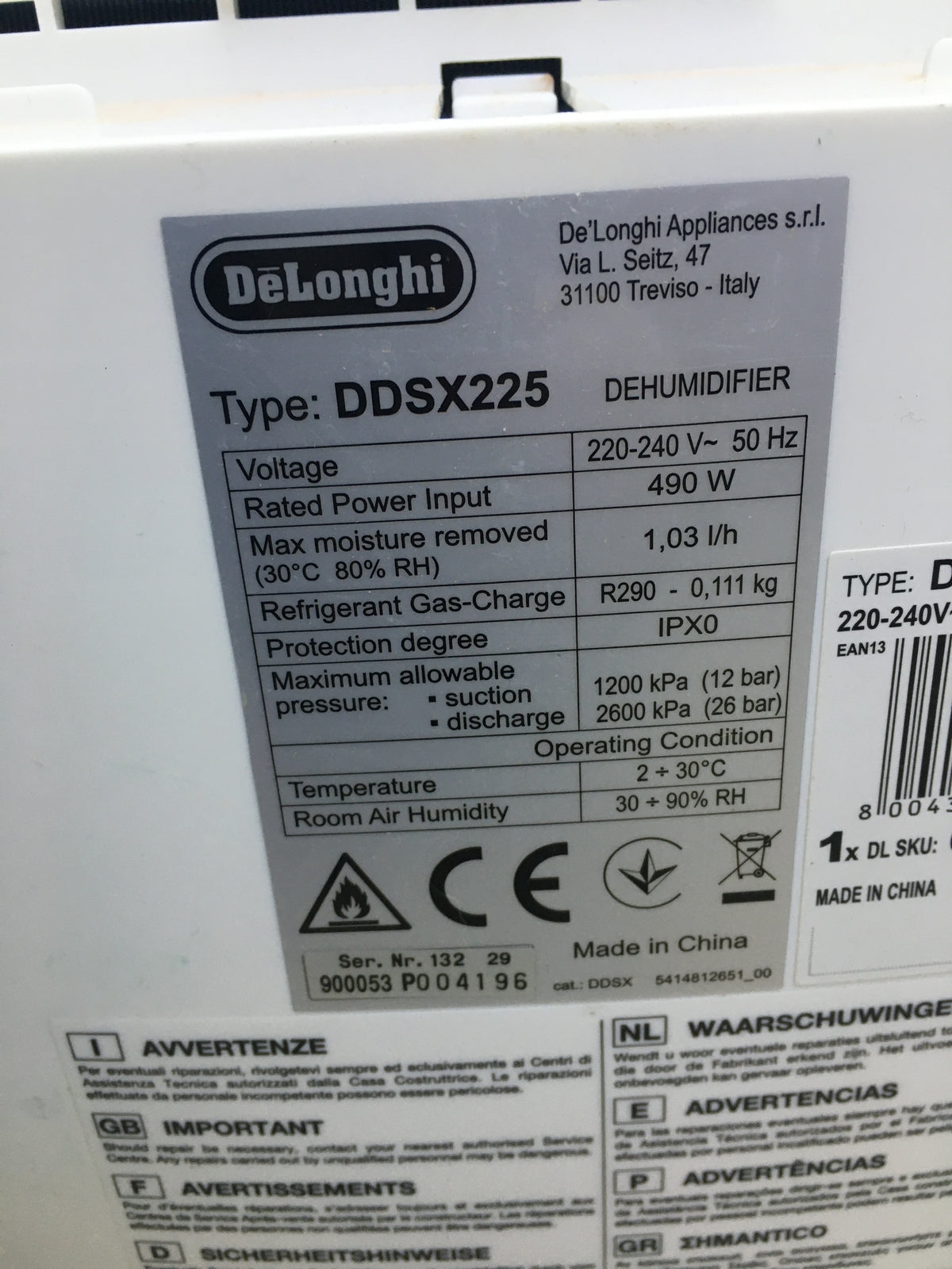 De'Longhi dehumidifier Tasciugo Ariadry Multi DDSX225, I30759 