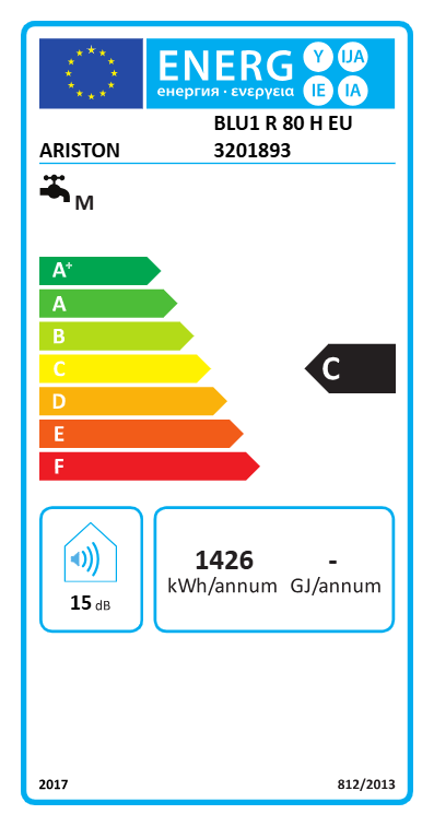 Ariston 3201893 Electric hot water tank BLU1 R 80 V EU, 80 L, EEK:C, I31915