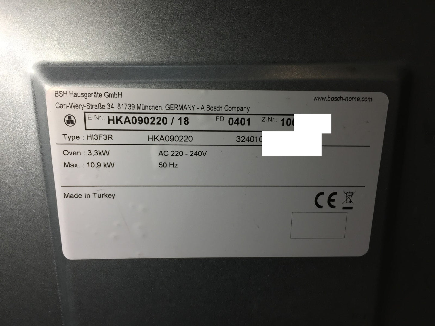 Bosch HKA 090220 freistehender Elektroherd 60cm Glaskeramik weiß EEK: A I34416