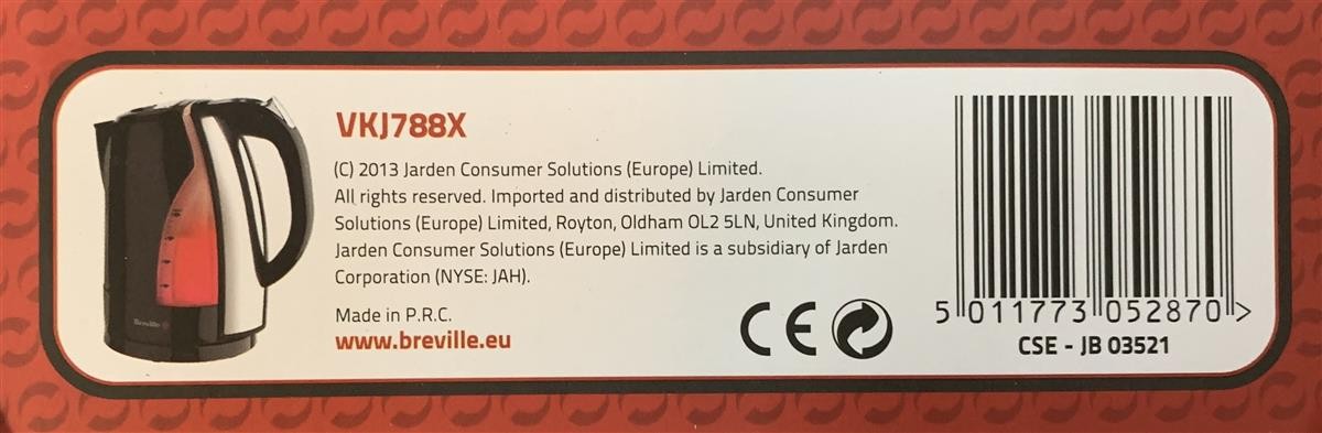 Breville VKJ788X Wasserkocher 2200 Watt 1,7 Liter Schwarz NEU