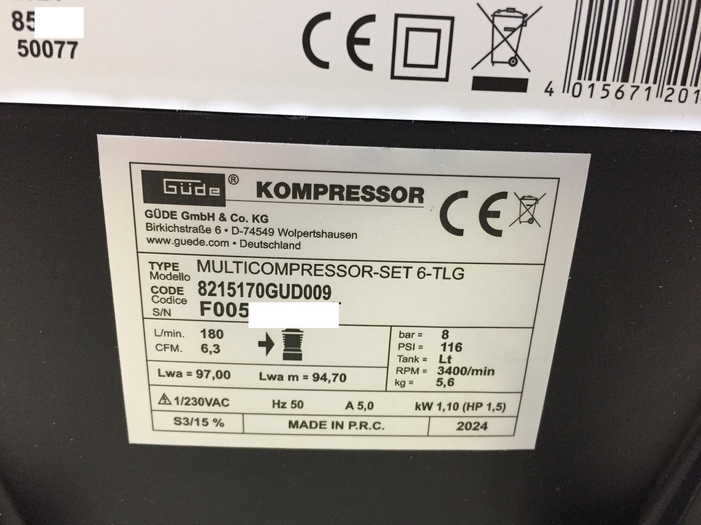 Güde Airpower 180/08 Mobile Electric Compressor 1.1kW (230V) 1.5HP, I33272 
