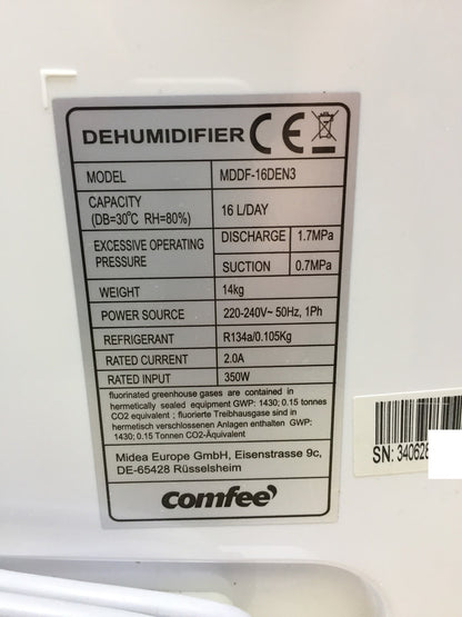 Comfee MDDF-16DEN3 dehumidifier 16L/24h approx. 80m³, I33535 
