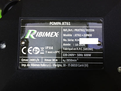 Ribimex PRJET61 Gartenpumpe Jet61, 600 W, Grün/Schwarz, I34050