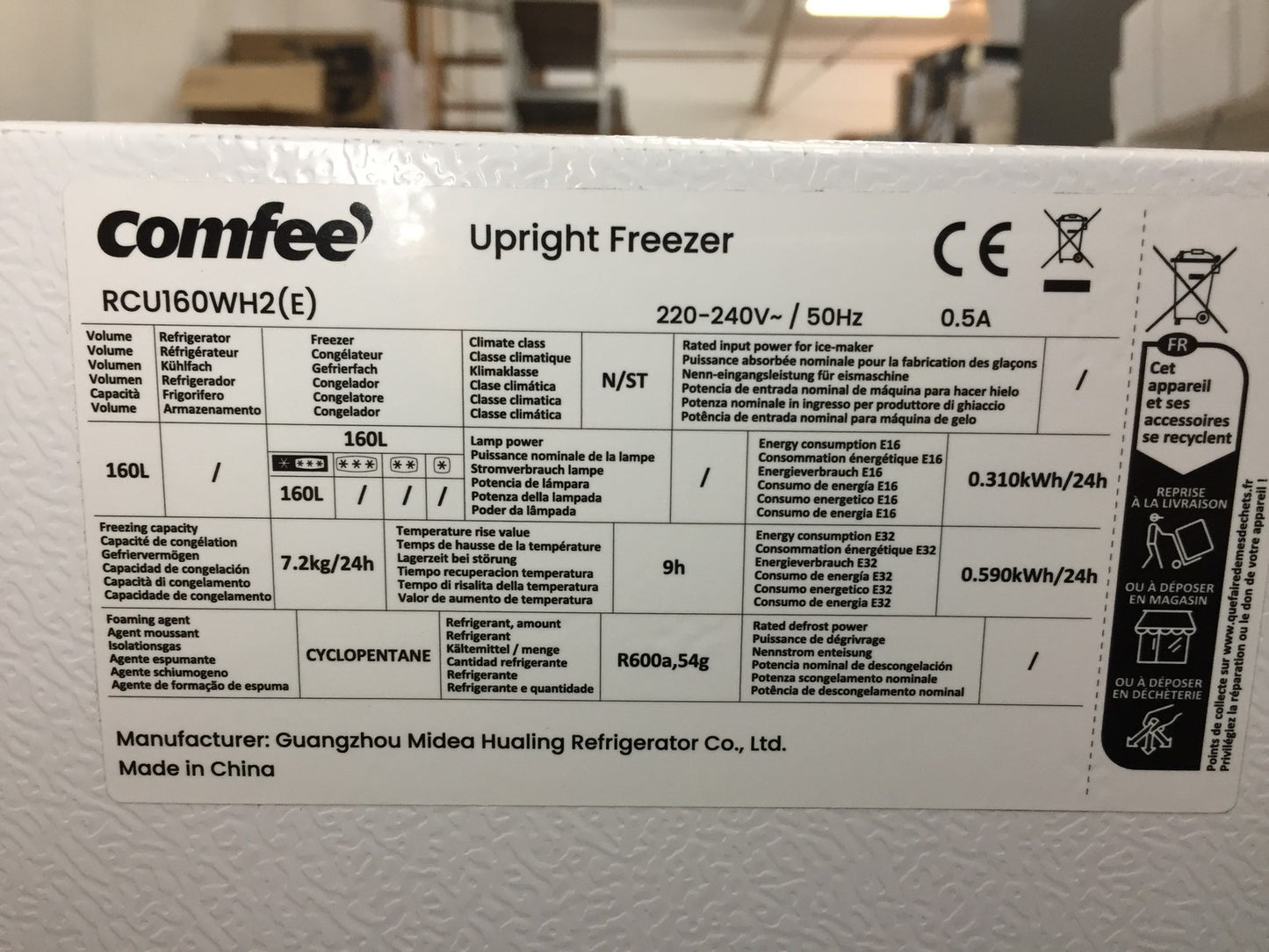 Comfee RCU160WH2(E) Gefrierschrank Gefriergerät freistehend 160 L 142 cm Weiß