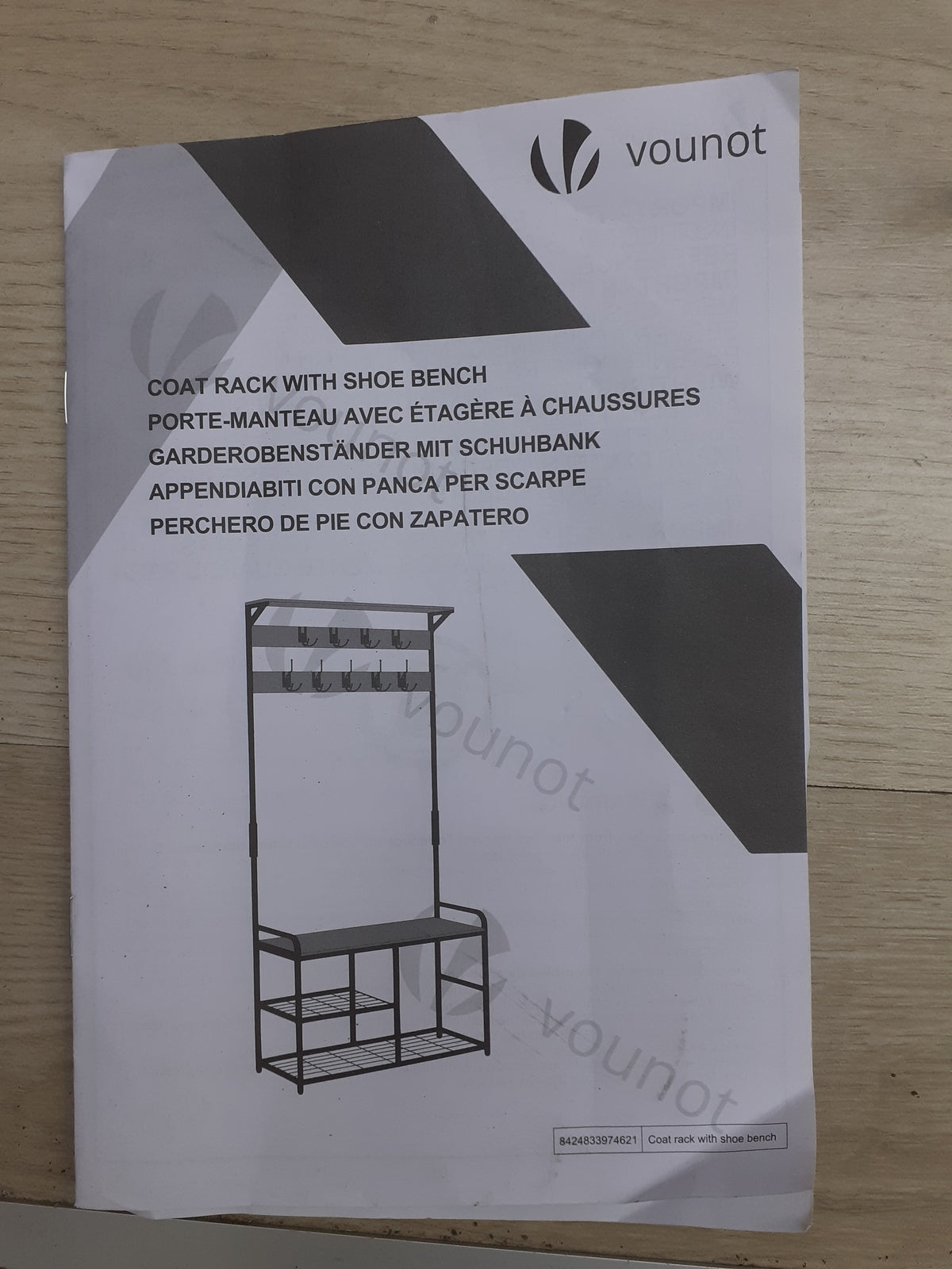 VOUNOT Garderobenständer, Kleiderständer, 3 Ebenen mit 9 Haken, I23712