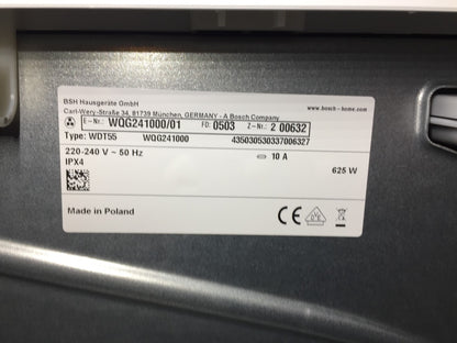 Bosch Serie 6 WQG241000 Wärmepumpentrockner 9 kg Auto Dry Anti Vibration Weiß