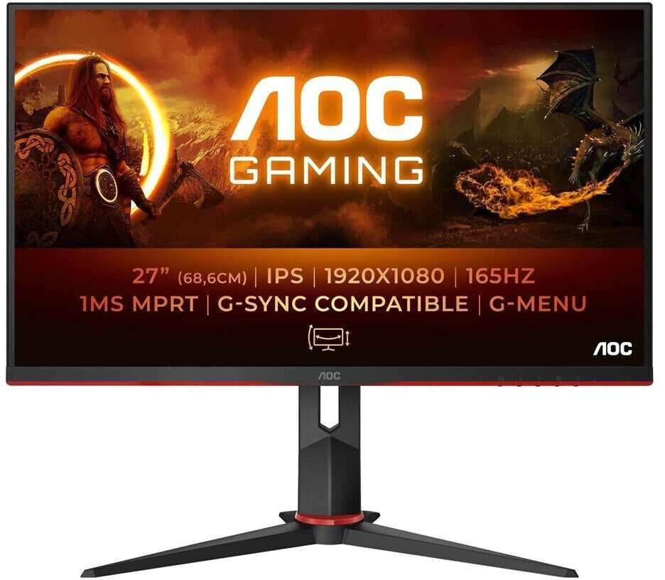 AOC 27G2SPU/BK Monitor 27" FHD 1920x1080 VGA HDMI DP AMD FreeSync 165Hz 1ms 