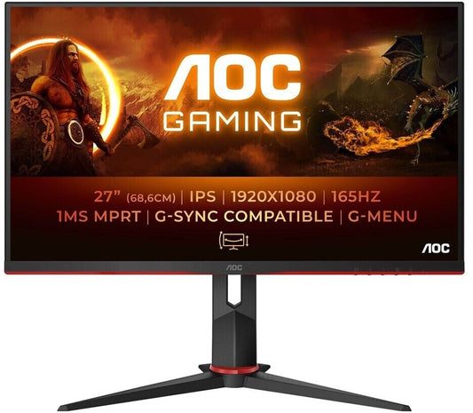 AOC 27G2SPU/BK Monitor 27" FHD 1920x1080 VGA HDMI DP AMD FreeSync 165Hz 1ms 