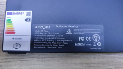 ARZOPA S1 Table Portable Monitor 15.6" FHD 1920x1080 HDR HDMI USB-C Eye Care 