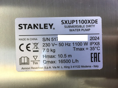 Stanley SXUP1100XDE submersible pump for dirty water (1100 W, 16,500 l/h), I33030 