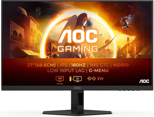 AOC 27G4XE Monitor 27" FHD 1920x1080 Fast IPS HDMI DP NVIDIA G-Sync 180Hz 0.5ms 