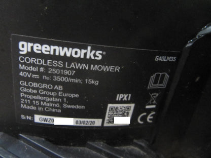 Greenworks 40V Akku-Rasenmäher, 35cm Schnittbreite 2501907, I05376