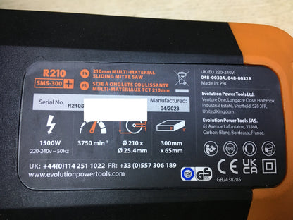 Evolution R210SMS-300+ Mehrzweck-Gleit-Gehrungssäge 210 mm, I31494
