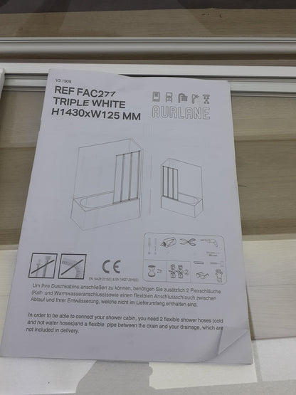 Aurlane Triple White Badewannenfaltwand 125 x 143 cm, mit Klarglas, I17452