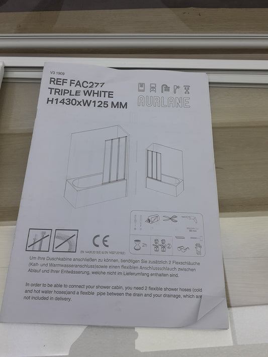 Aurlane Triple White Badewannenfaltwand 125 x 143 cm, mit Klarglas, I17452