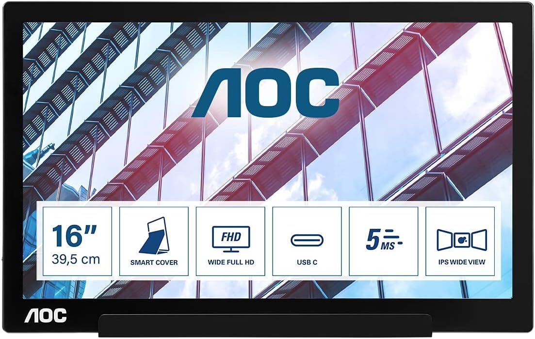 AOC I1601P portable monitor 15.6" FHD 1920x1080 IPS USB-C 60Hz black