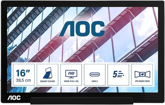 AOC I1601P portable monitor 15.6" FHD 1920x1080 IPS USB-C 60Hz black