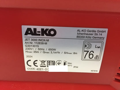 AL-KO Elektro-Gartenpumpe Jet 3000 Inox-M (112838), 650 W, I33724
