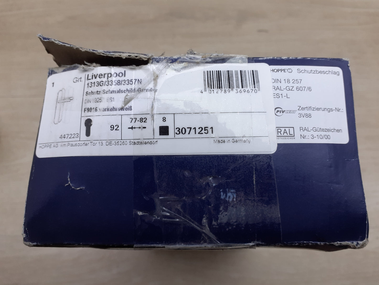 HOPPE 3071251 Haustür-Garnitur, PZ 92mm, weiß, I19002