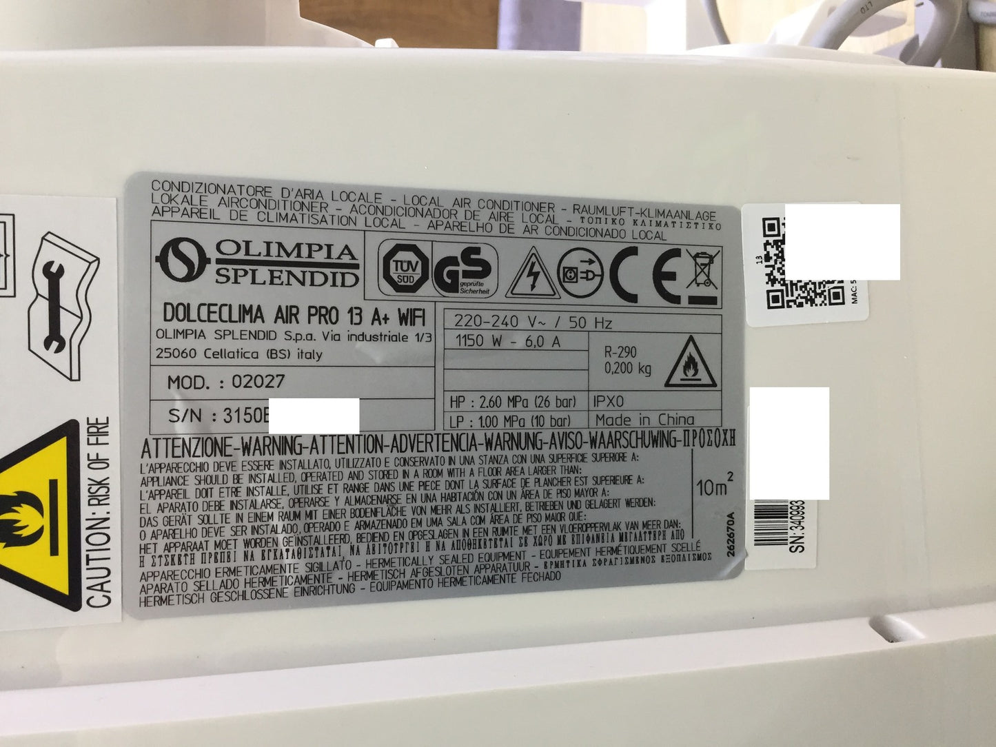 Olimpia Splendid Dolceclima Air Pro 13 A+ mobile air conditioner 02027 EEK:A+ I33511