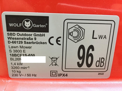 Wolf-Garten Select 3800E Elektro-Rasenmäher 18BCF1S650, I33793