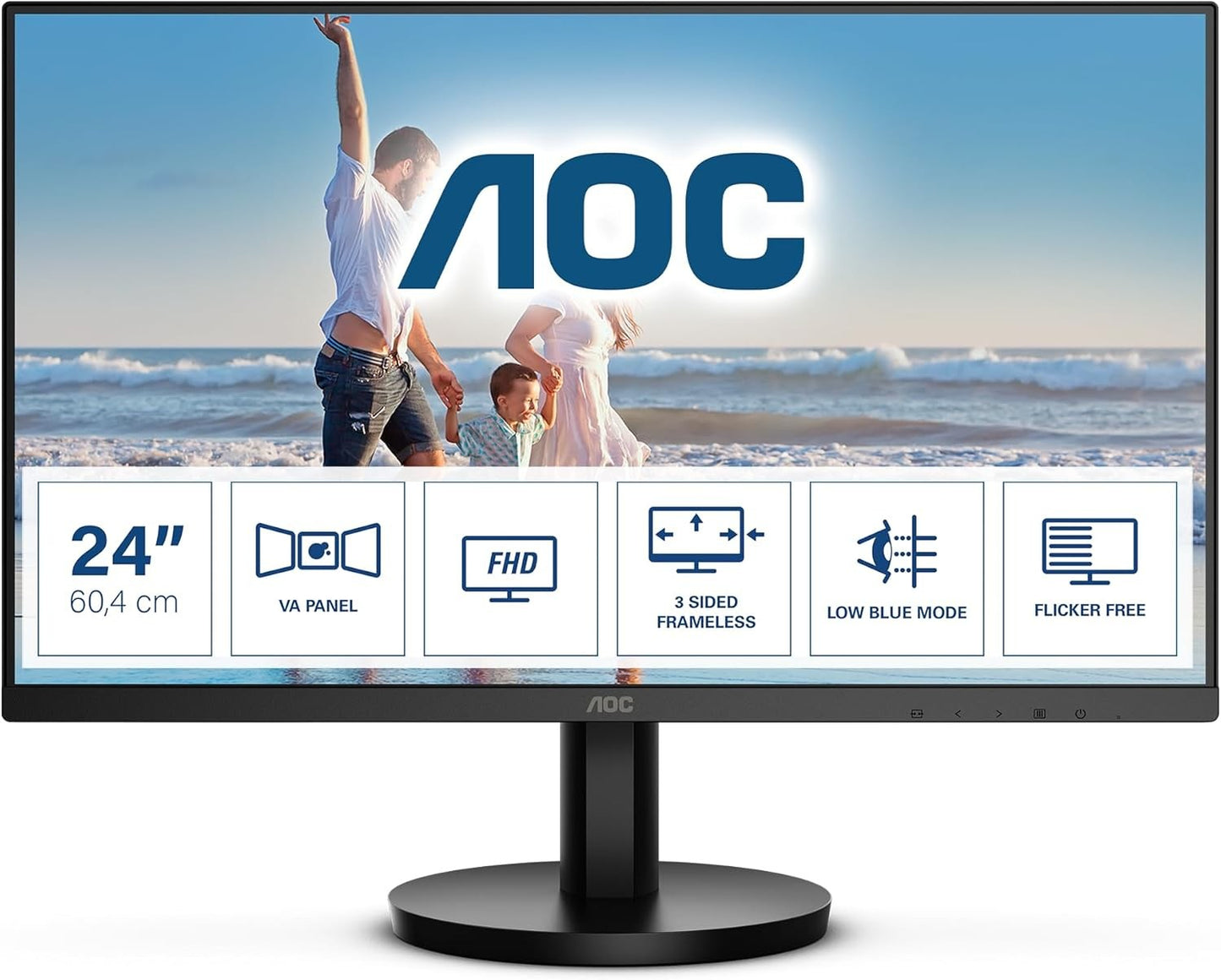 AOC 24B3HM Monitor 23.8" FHD 1920x1080 VA HDMI VGA Adaptive Sync Speakers 