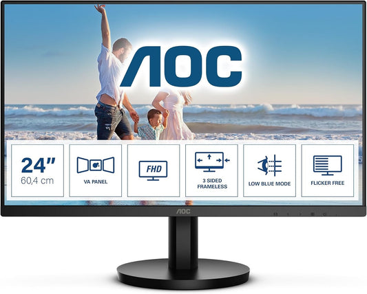 AOC 24B3HM Monitor 23.8" FHD 1920x1080 VA HDMI VGA Adaptive Sync Speakers 