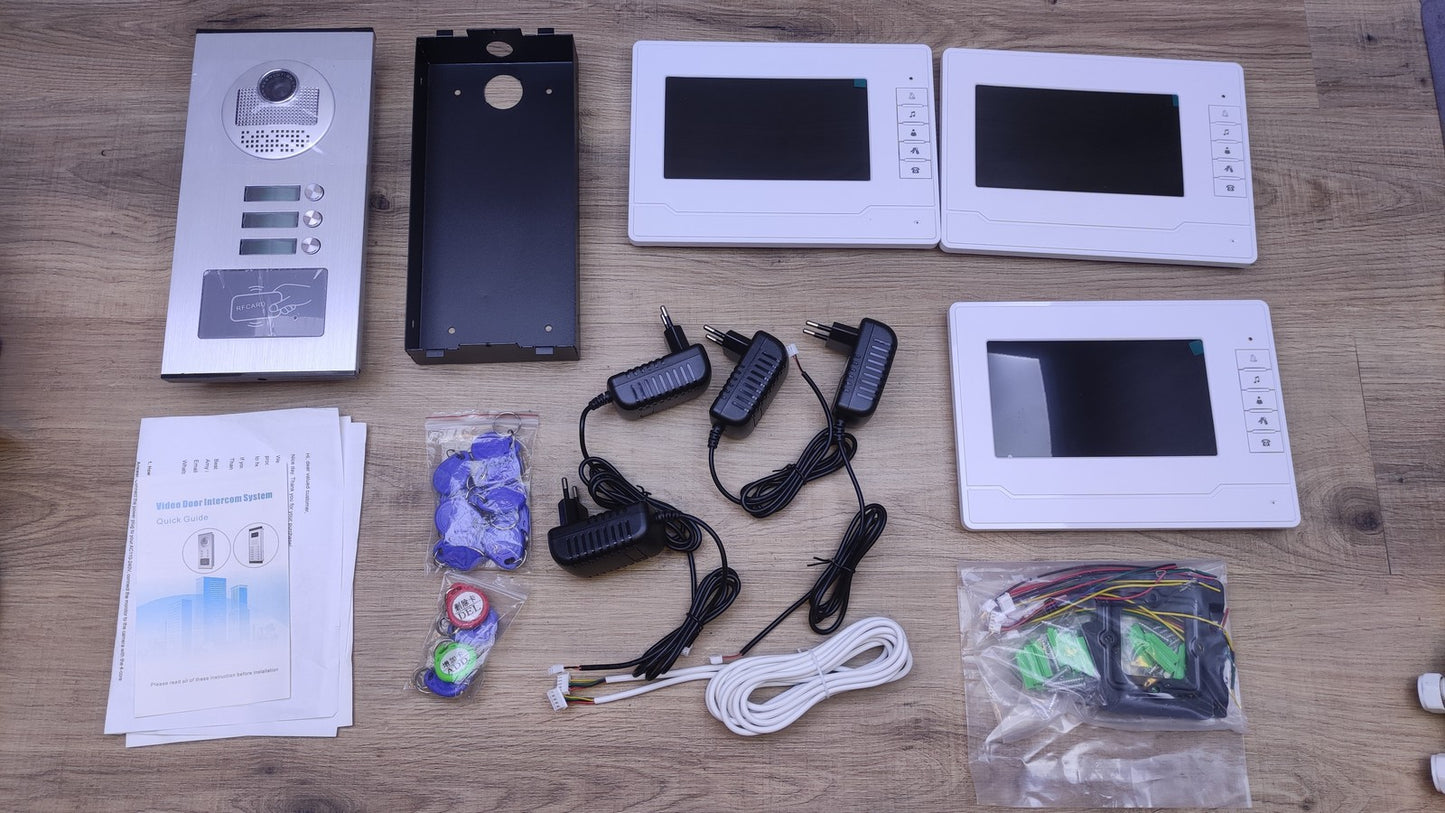 NN99 Video-Türsprechanlage Türklingel Kit 7-Zoll, für 3 Wohnungen, I34362