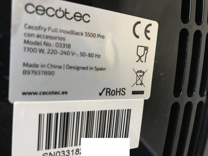 Cecotec Cecofry Full InoxBlack 5500 Pro Heißluftfritteuse (03318), 1700W, I29056