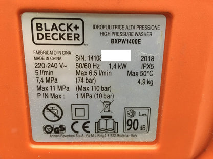 Black&Decker BXPW1400E Hochdruckreiniger 1400W 110bar, I33606