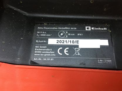 Einhell Rasarro 36/38 Cordless Lawn Mower (3413181) SOLO, I30575 