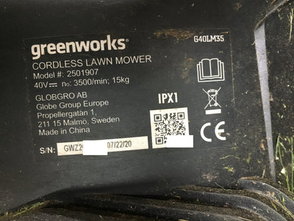 Greenworks 2501907 Akku-Rasenmäher G40LM35 35cm 40V 1x Akku I33135