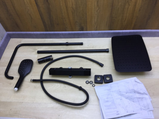 JOHO Regendusche Duschsystem mit Thermostatarmatur matt schwarz, I26068