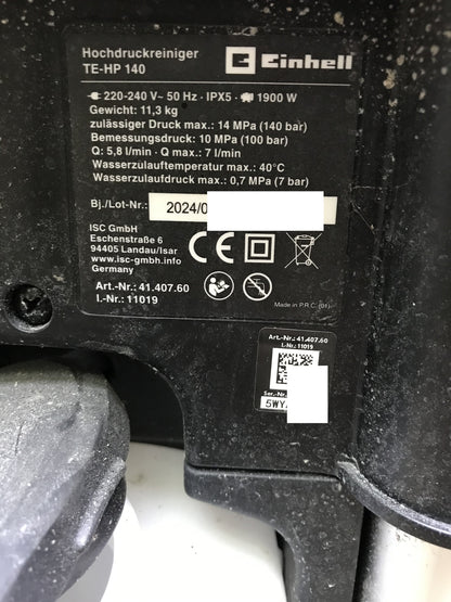 Einhell Hochdruckreiniger TE-HP 140 (4140760) 1900 Watt max 140 bar I31786