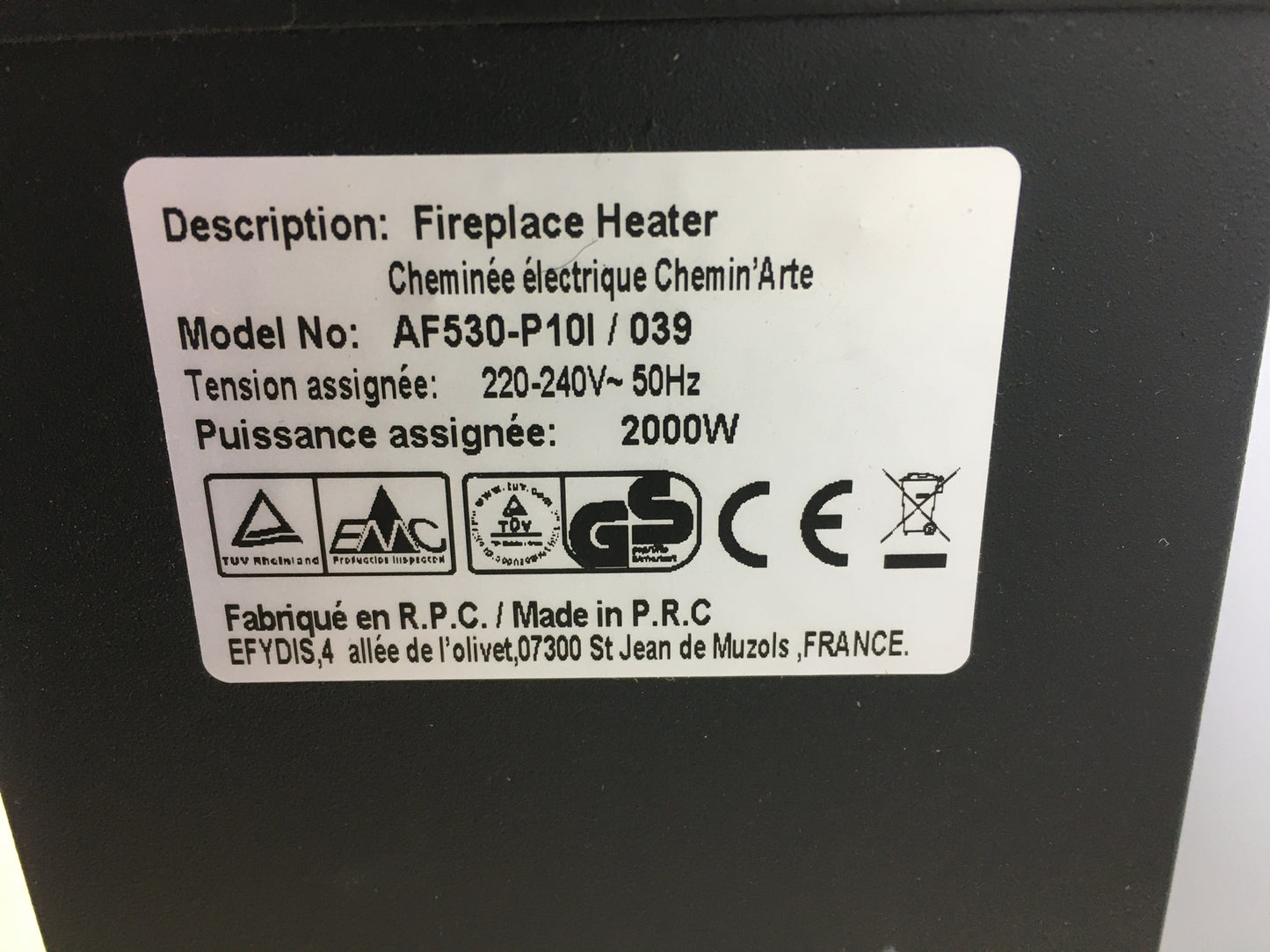 Chemin'Arte 039 Electric Fireplace Steel Black, I15712