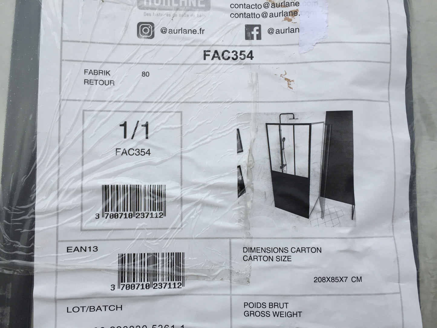 Aurlane FAC354 Duschkabine 80x200 cm I17044