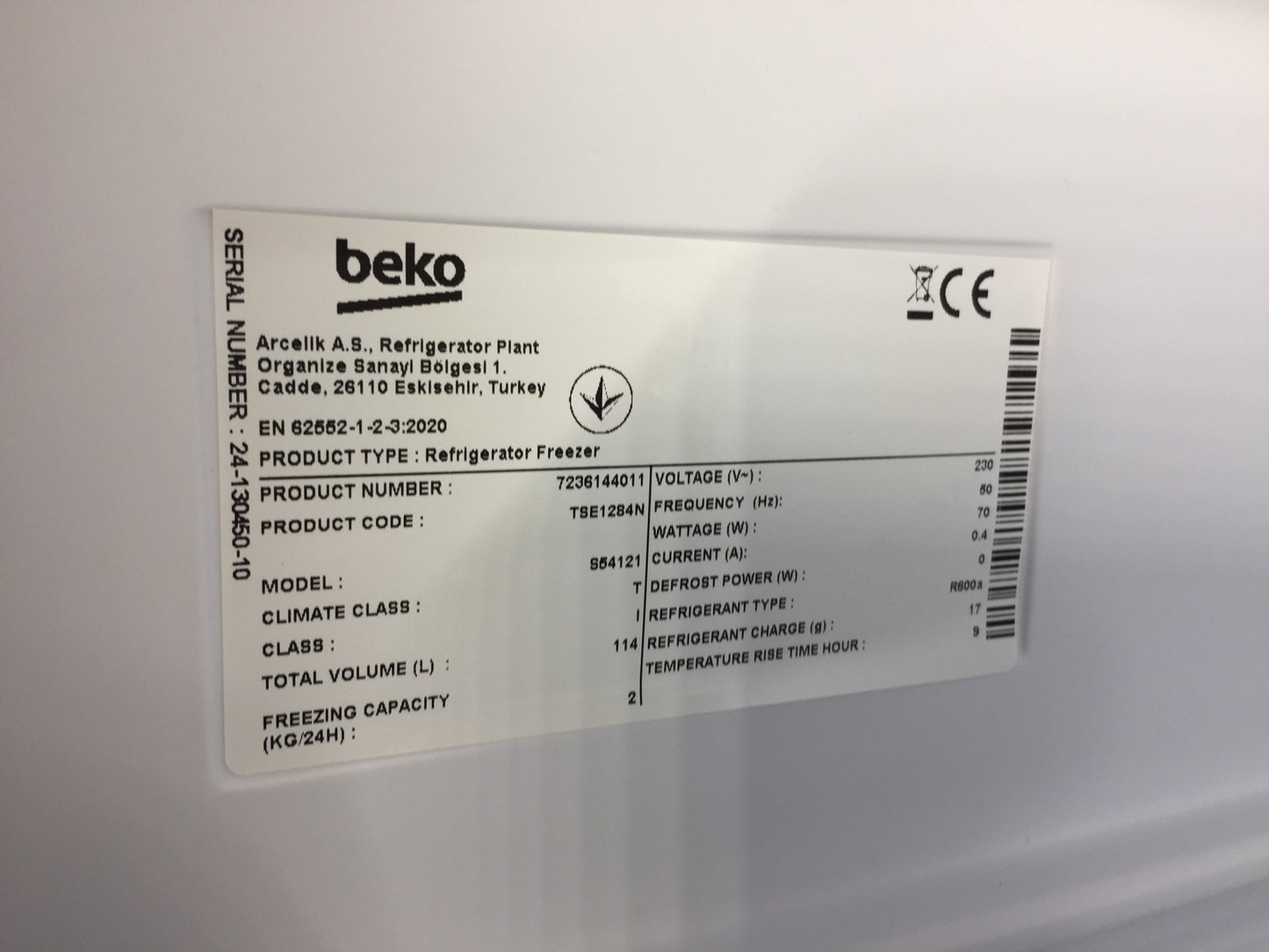 Beko TSE1284N Kühlschrank Tischkühlschrank 114 L Gefrieren MinFrost Weiß