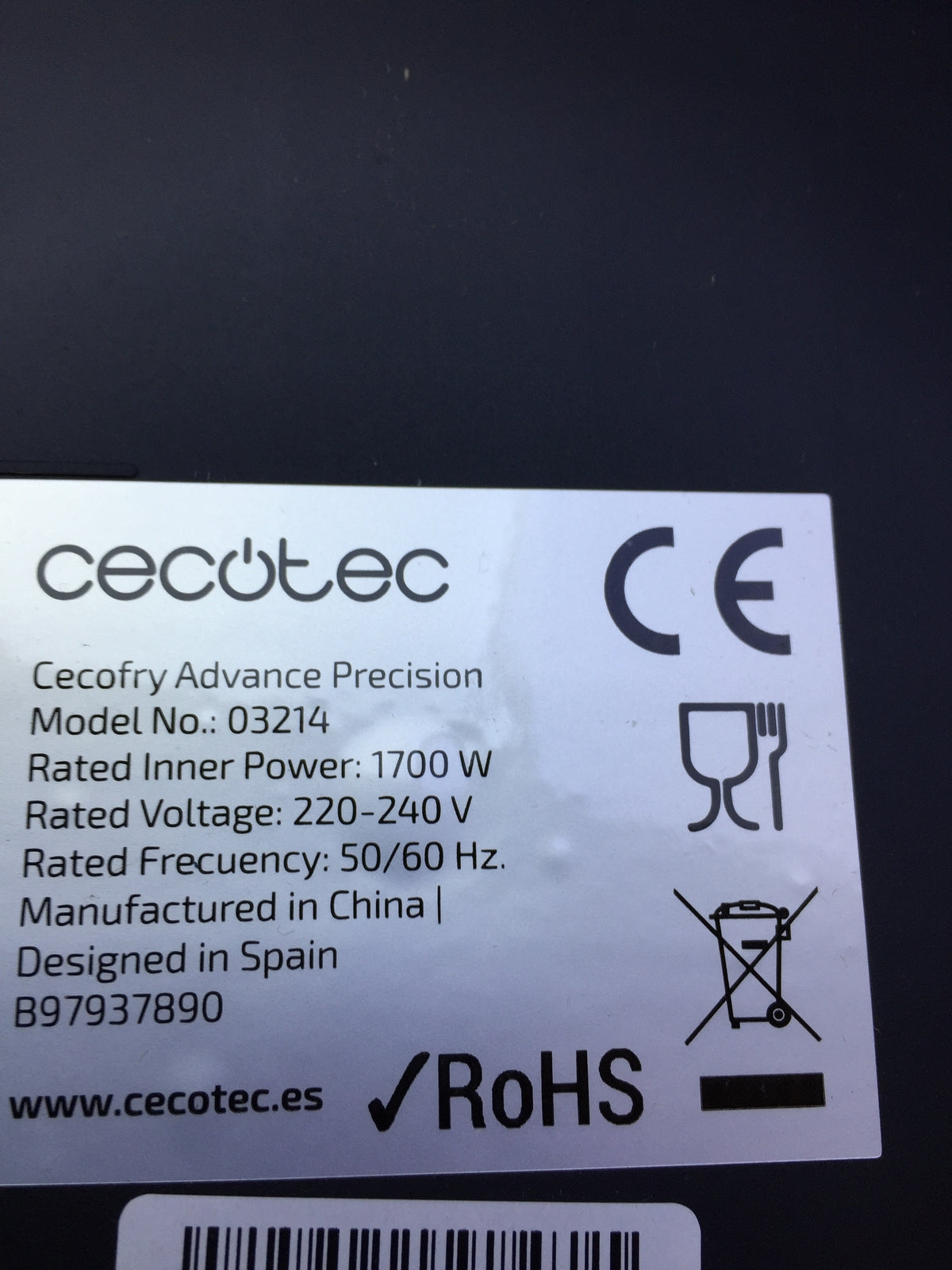 Cecotec Cecofry Advance Precision hot air fryer (03214), 1700W, 5.5L, I29478